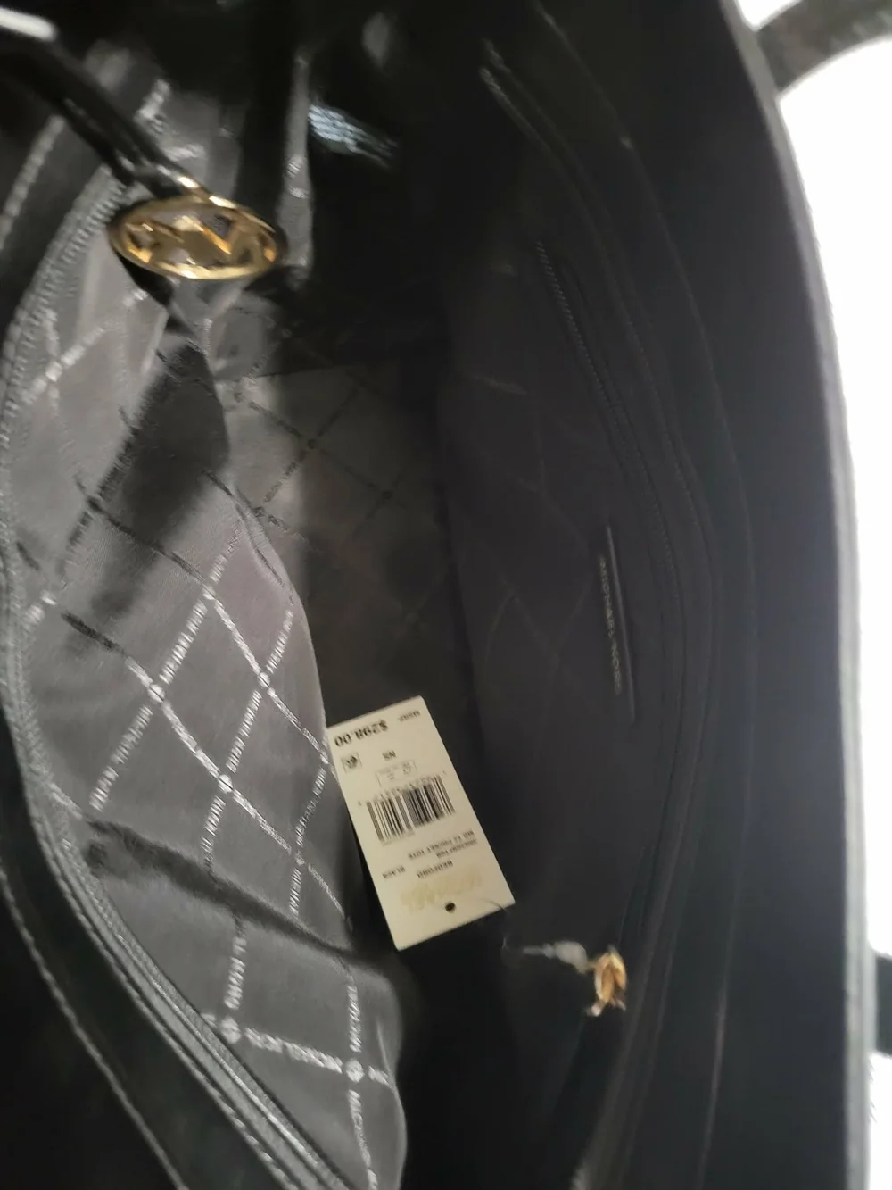 Michael Kors Black Pebbled Leather Tote with Gold MK Charm